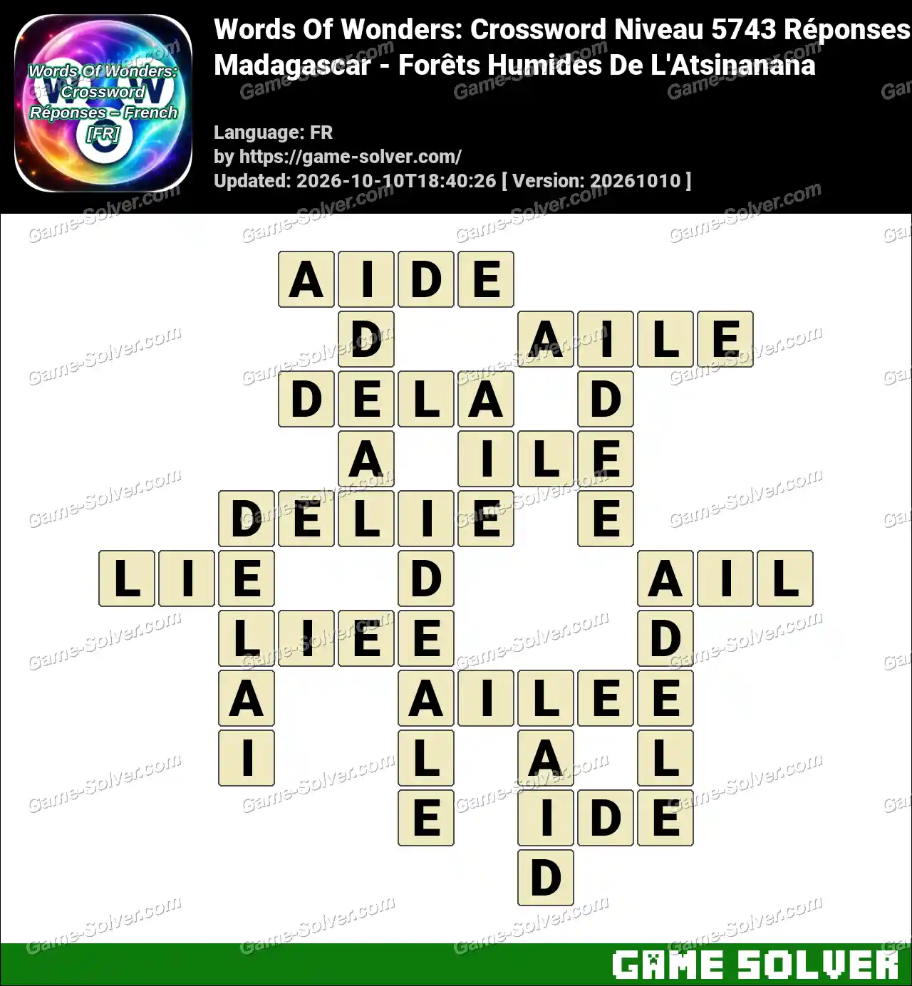 Words Of Wonders: Crossword Niveau 5743 Réponses – Madagascar – Forêts Humides De L’Atsinanana